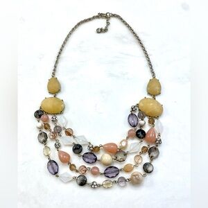 LOFT Multi-Strand Gemstone Necklace in Yellow, Purple, Pink and Cream